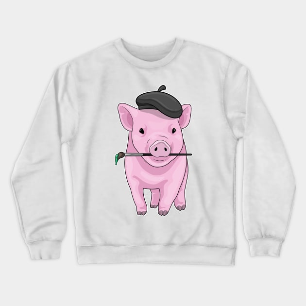 Pig Painter Paint brush Crewneck Sweatshirt by Markus Schnabel